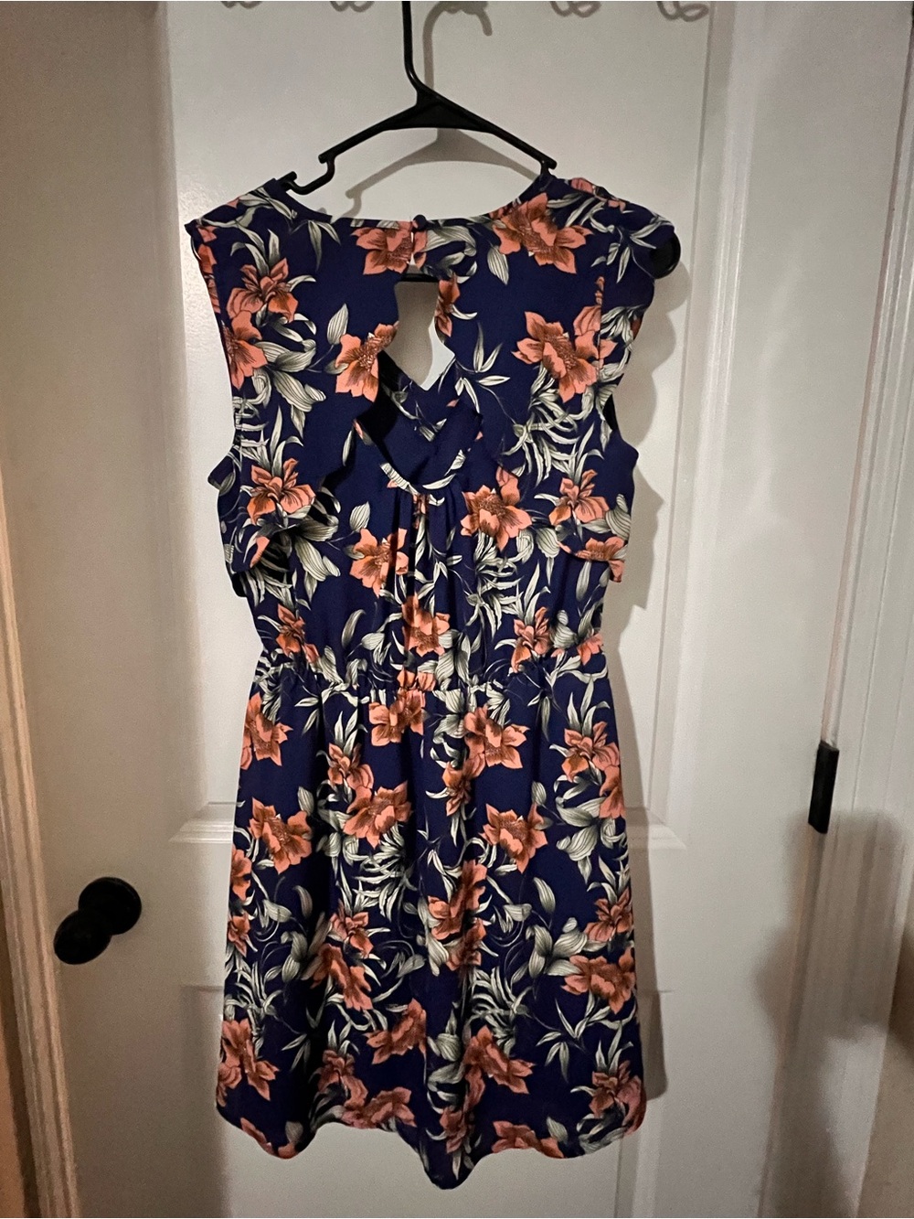 41 Hawthorn Tropical Navy Sleeveless Summer Dress with Coral Bloom